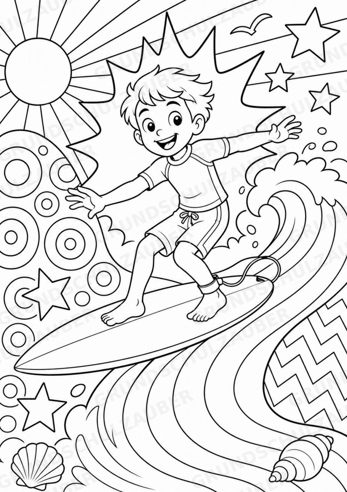 Surfen POP Art Ausmalbilder 15 Malvorlagen – Materialseite 2