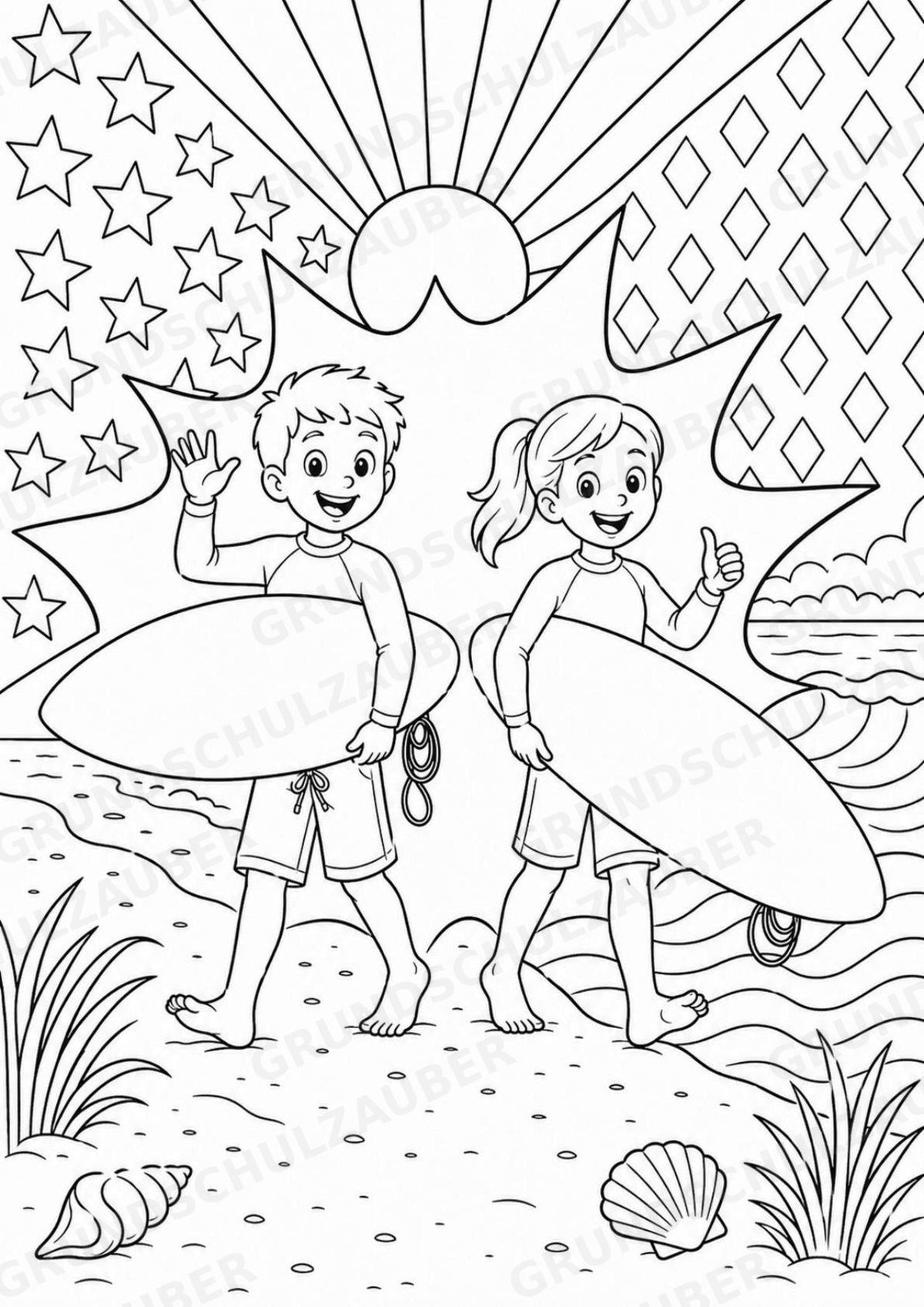 Surfen POP Art Ausmalbilder 15 Malvorlagen – Materialseite 16