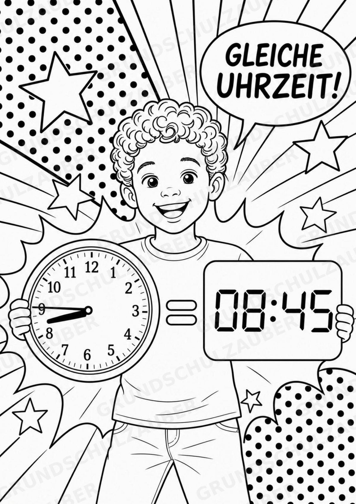Uhrzeit POP Art Ausmalbilder 15 Malvorlagen – Materialseite 12