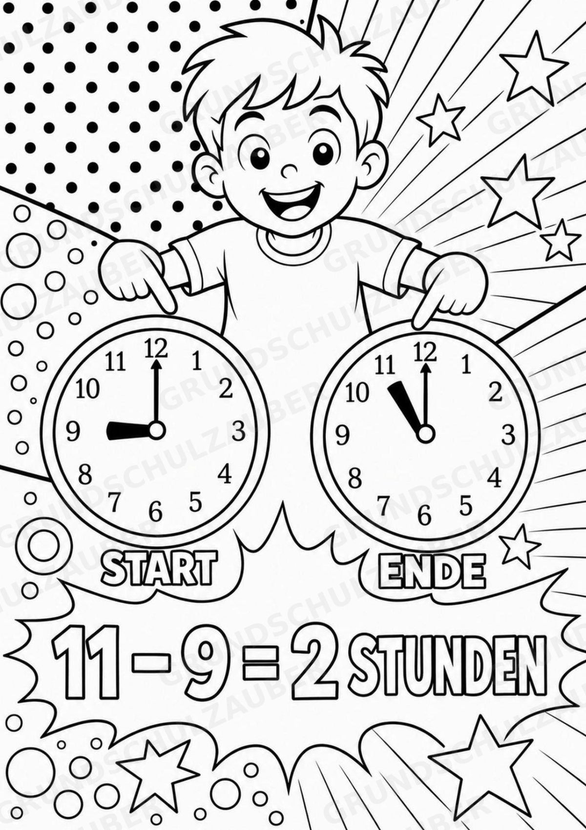 Uhrzeit POP Art Ausmalbilder 15 Malvorlagen – Materialseite 13