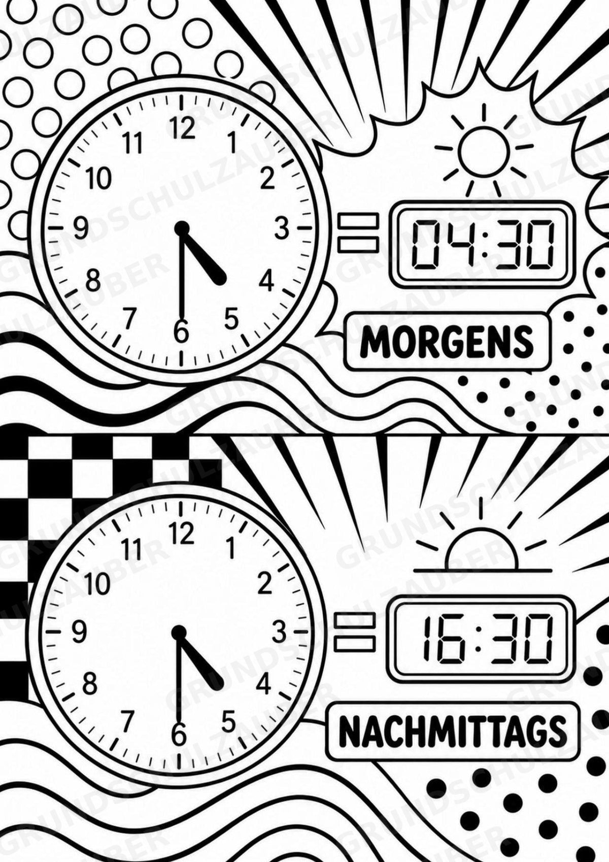 Uhrzeit POP Art Ausmalbilder 15 Malvorlagen – Materialseite 16