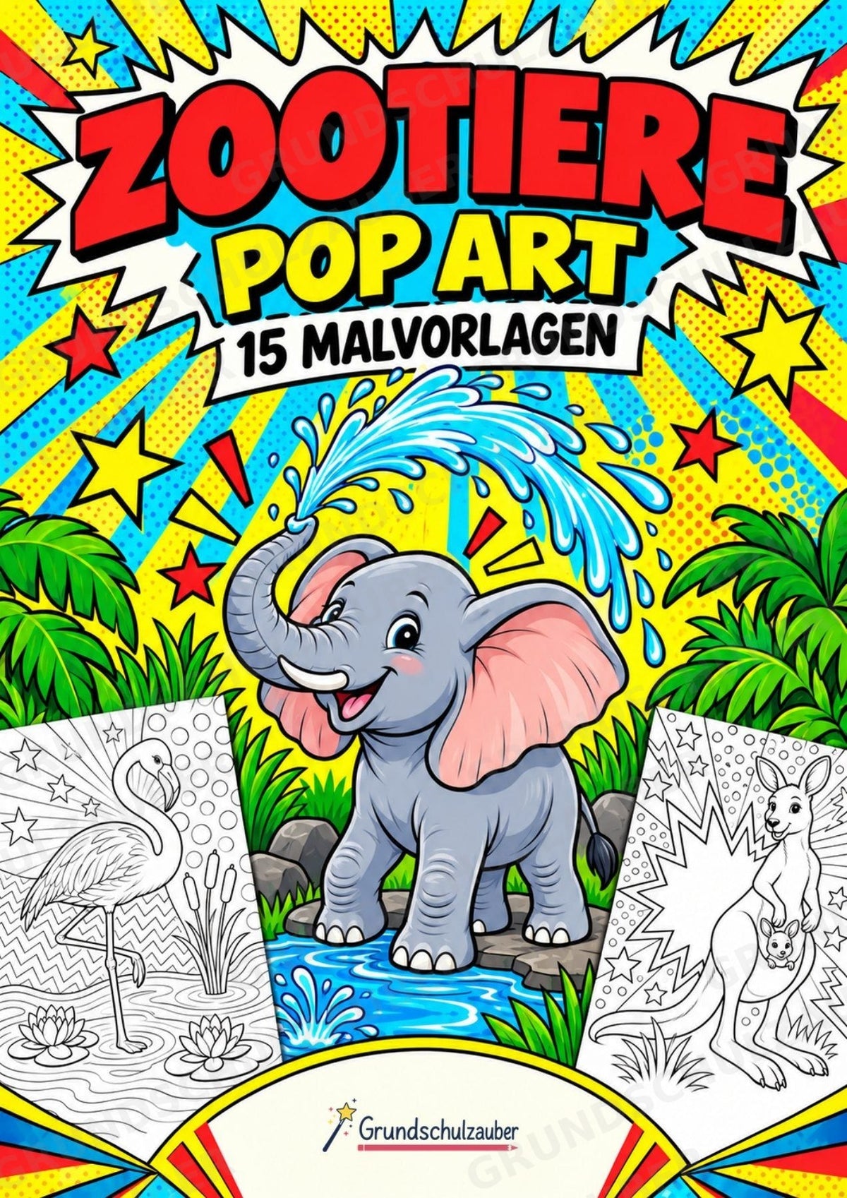 Zootiere POP Art Ausmalbilder 15 Malvorlagen – Cover