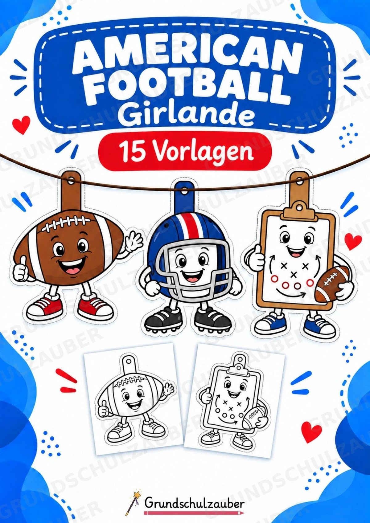 American Football Girlande Fensterdeko Basteln Ausmalbild Ausschneiden 15 Vorlagen – Cover