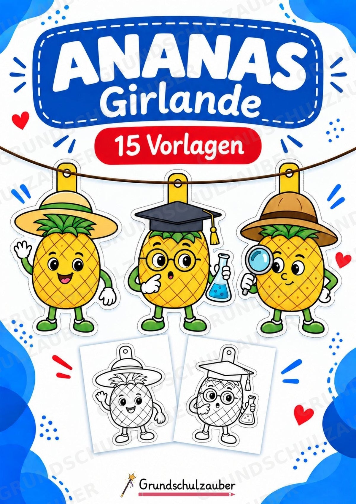 Ananas Girlande Fensterdeko Basteln Ausmalbild Ausschneiden 15 Vorlagen – Cover