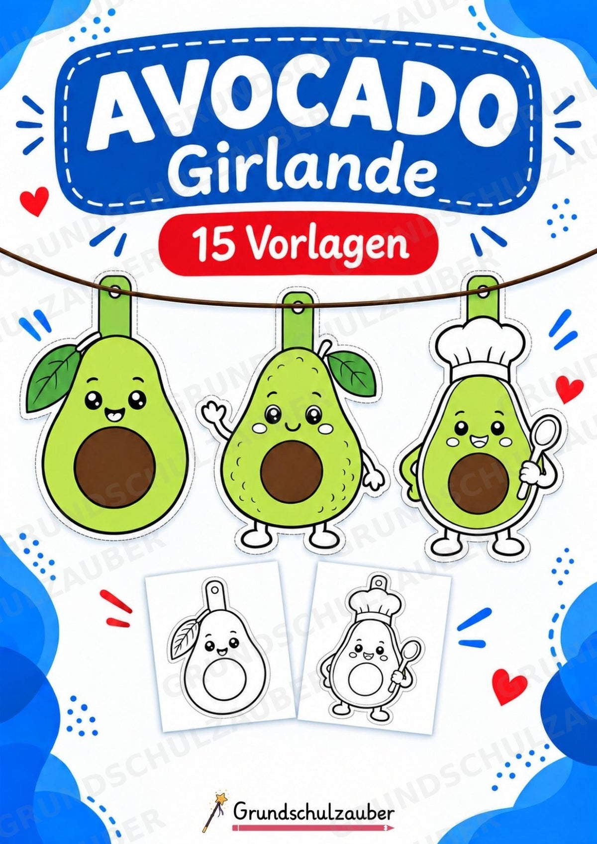 Avocado Girlande Fensterdeko Basteln Ausmalbild Ausschneiden 15 Vorlagen – Cover