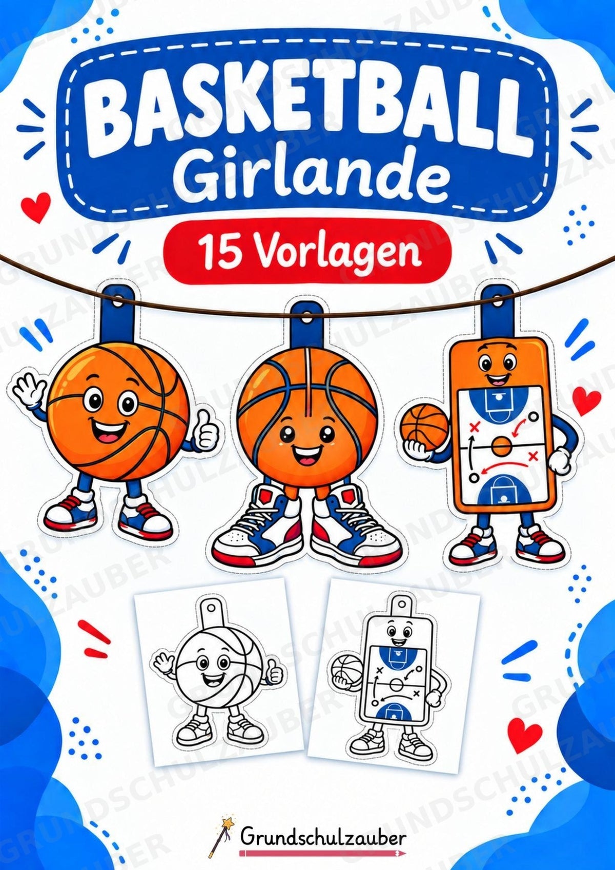 Basketball Girlande Fensterdeko Basteln Ausmalbild Ausschneiden 15 Vorlagen – Cover