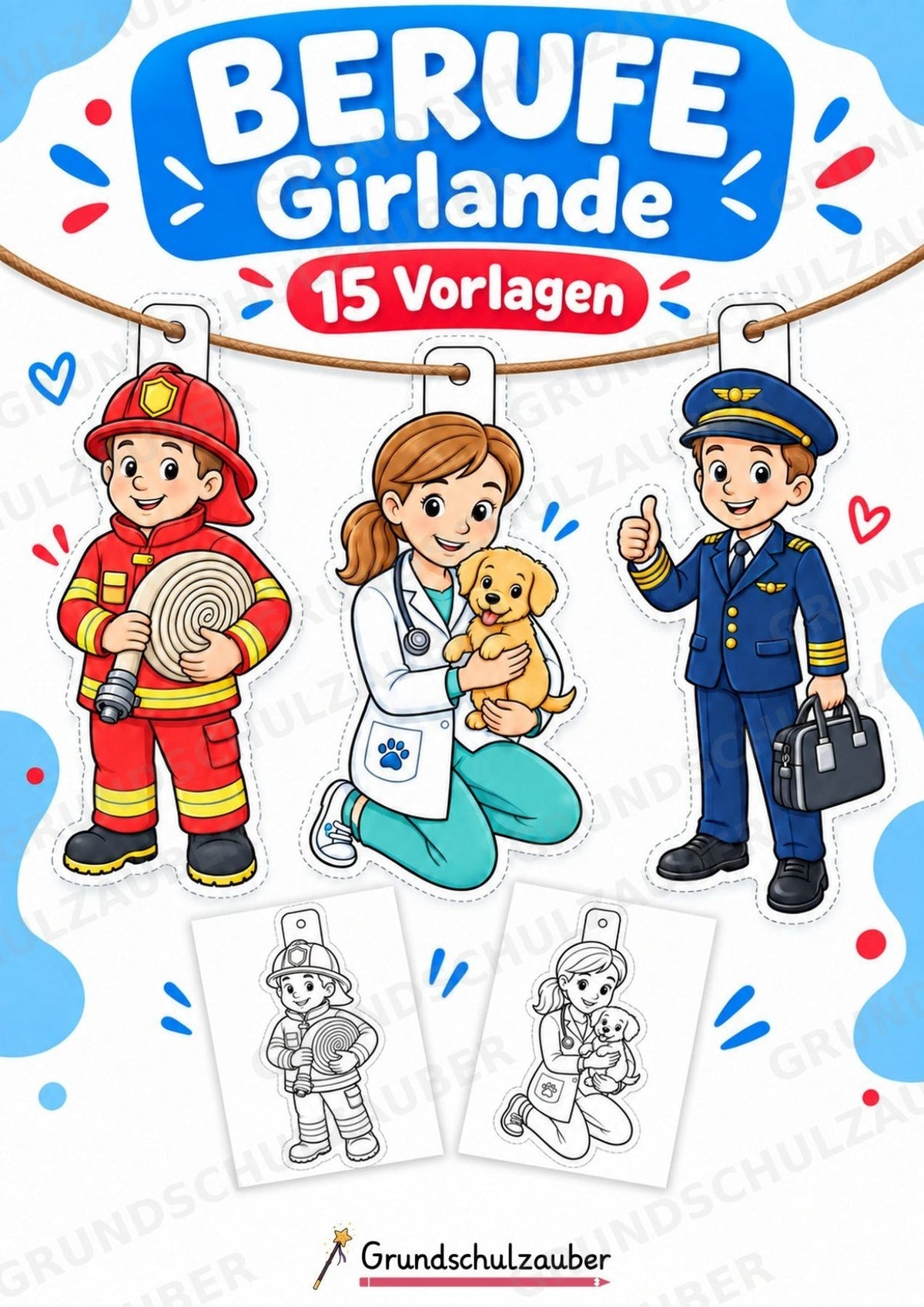 Berufe Girlande Fensterdeko Basteln Ausmalbild Ausschneiden 15 Vorlagen – Cover