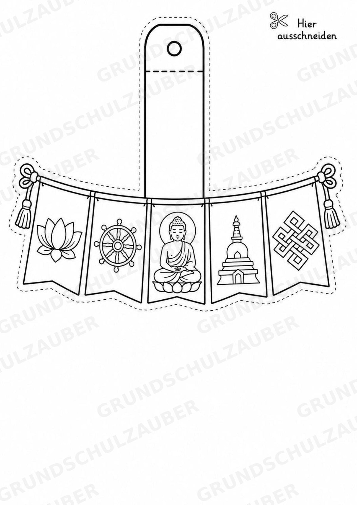 Buddhismus Girlande Fensterdeko Basteln Ausmalbild Ausschneiden 15 Vorlagen – Materialseite 7