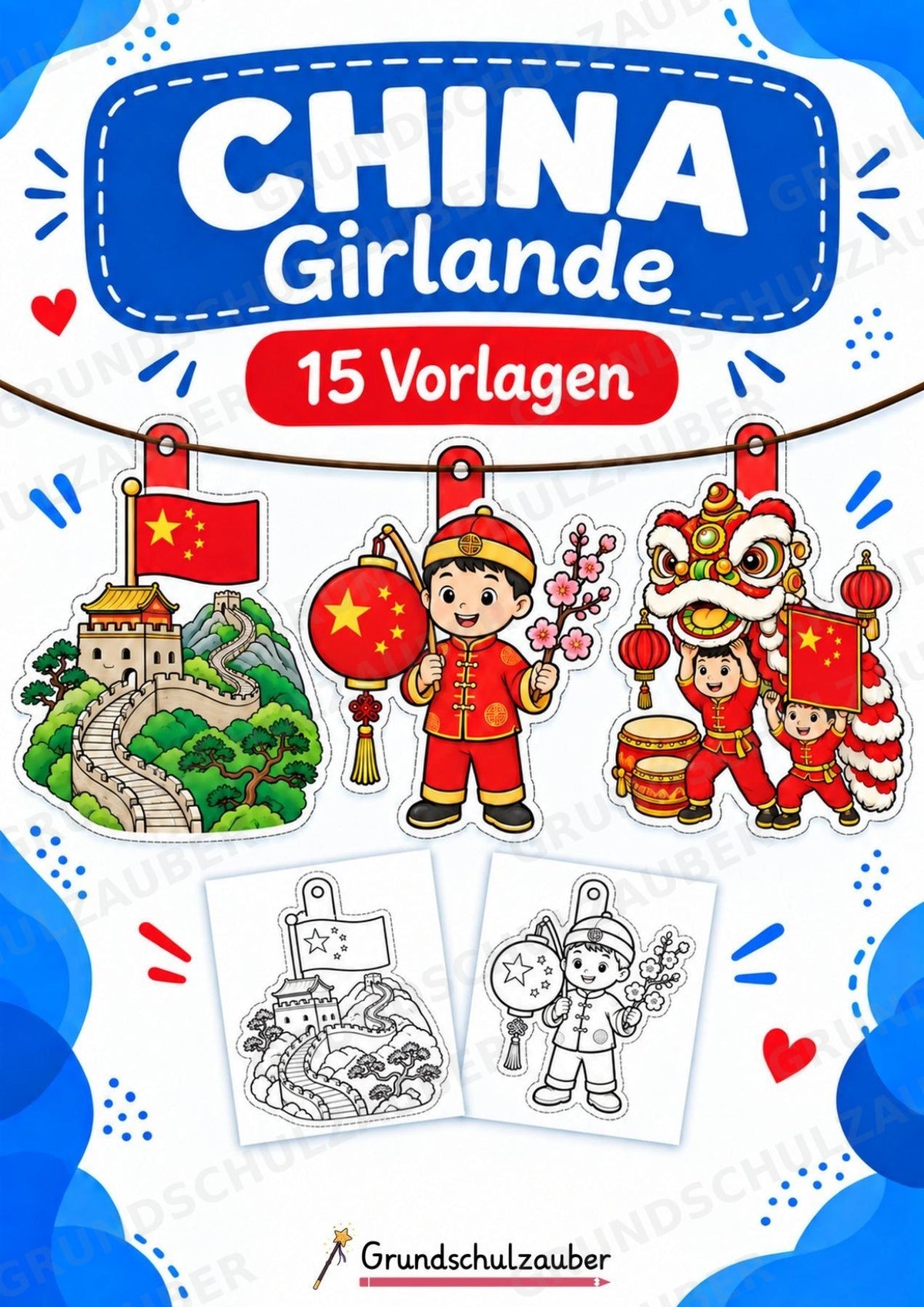 China Girlande Fensterdeko Basteln Ausmalbild Ausschneiden 15 Vorlagen – Cover