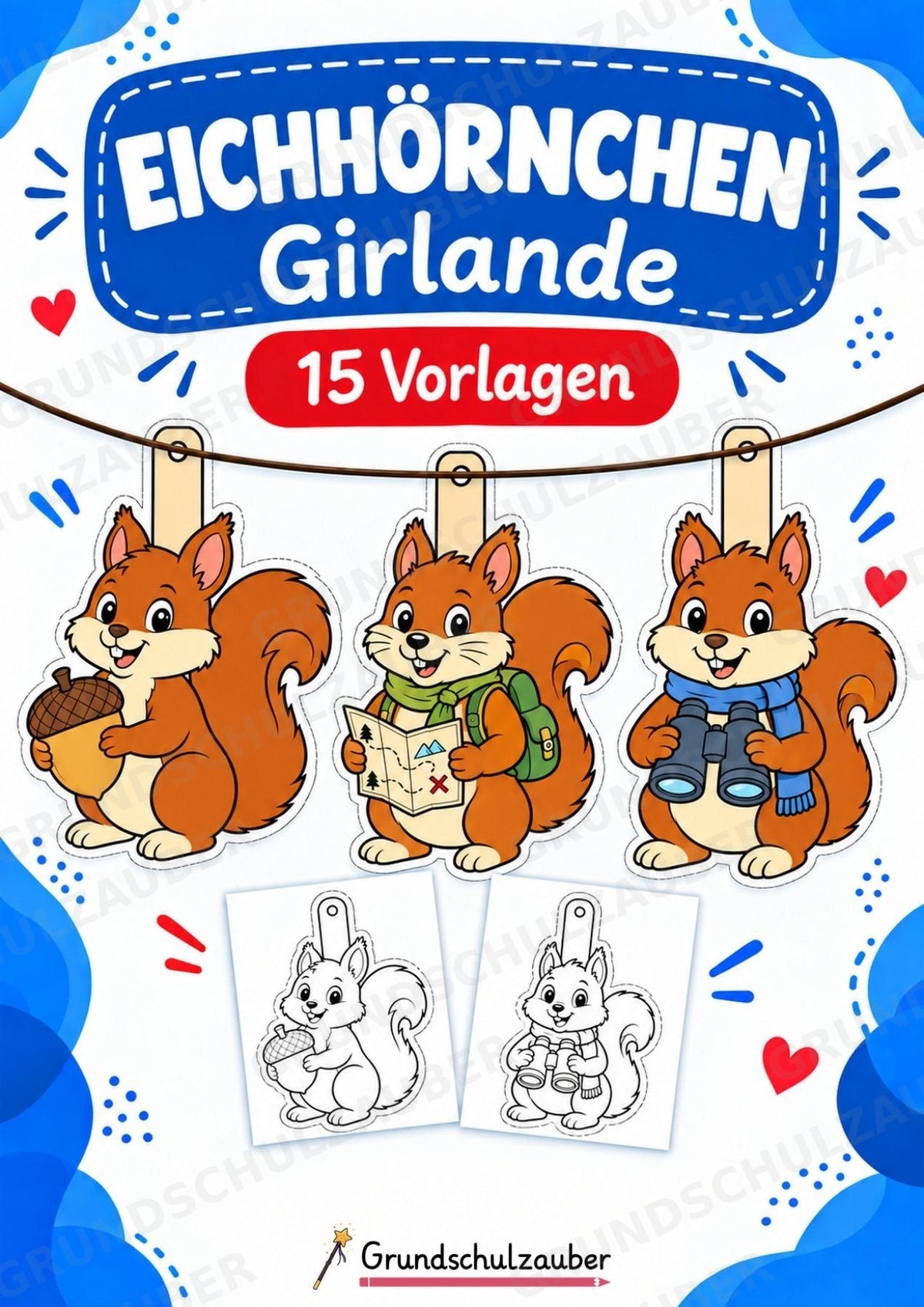 Eichhörnchen – Fensterdeko – Basteln – Ausmalbild – Ausschneiden – 15 Vorlagen – Cover