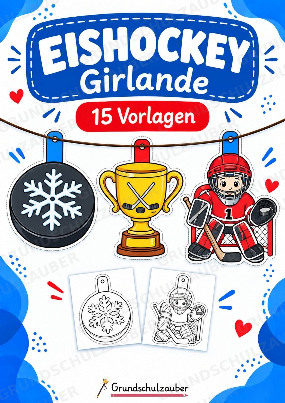 Eishockey – Fensterdeko – Basteln – Ausmalbild – Ausschneiden – 15 Vorlagen – Cover
