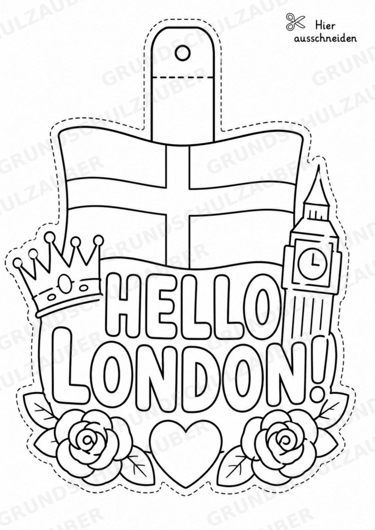 England – Fensterdeko – Basteln – Ausmalbild – Ausschneiden – 15 Vorlagen – Materialseite 16
