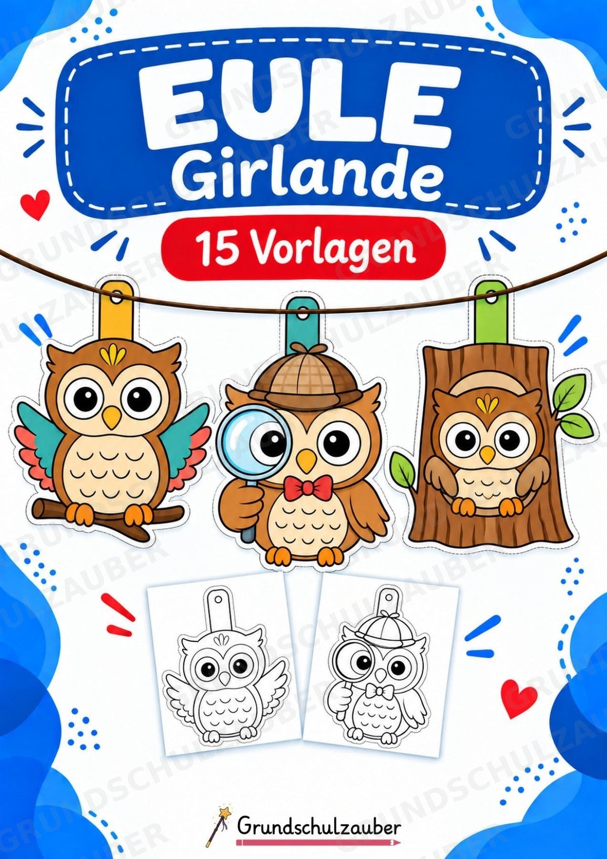 Eule – Fensterdeko – Basteln – Ausmalbild – Ausschneiden – 15 Vorlagen – Cover