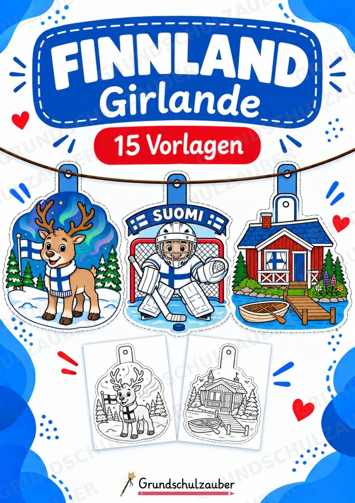 Finnland – Fensterdeko – Basteln – Ausmalbild – Ausschneiden – 15 Vorlagen – Cover
