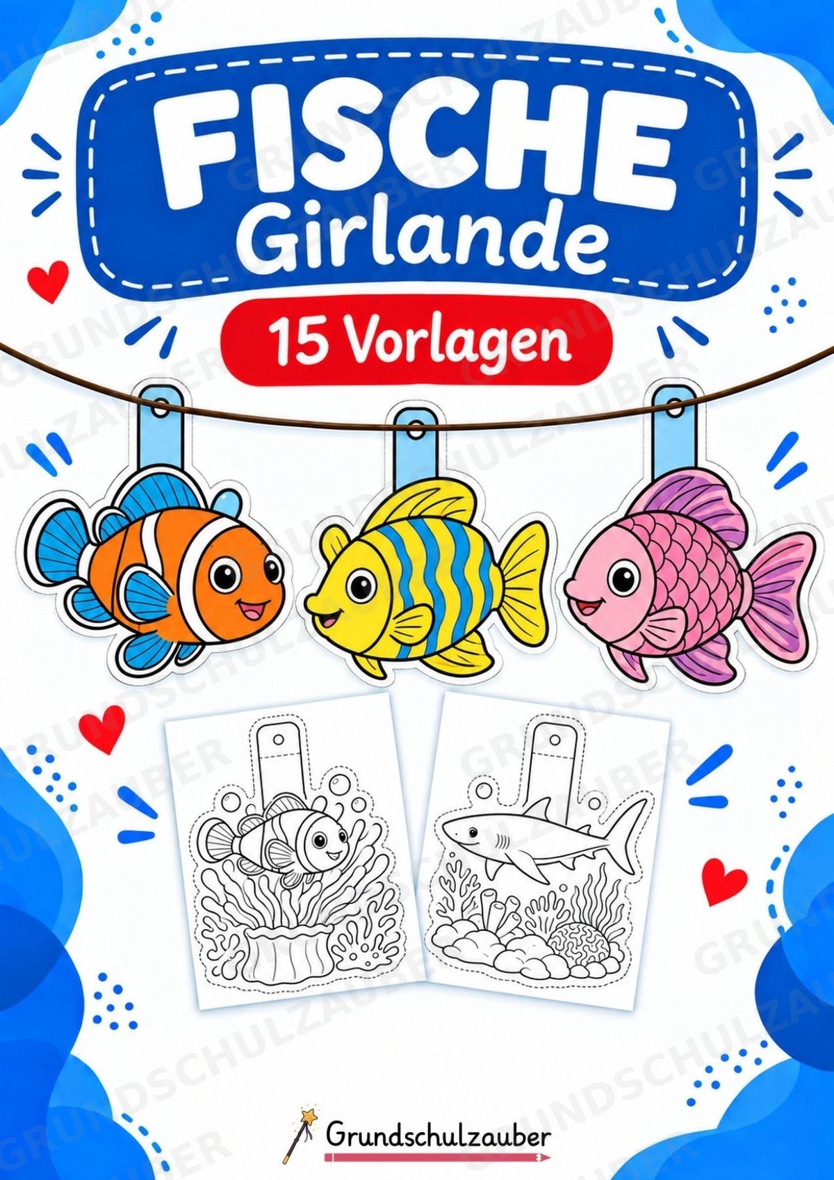 Fische – Fensterdeko – Basteln – Ausmalbild – Ausschneiden – 15 Vorlagen – Cover