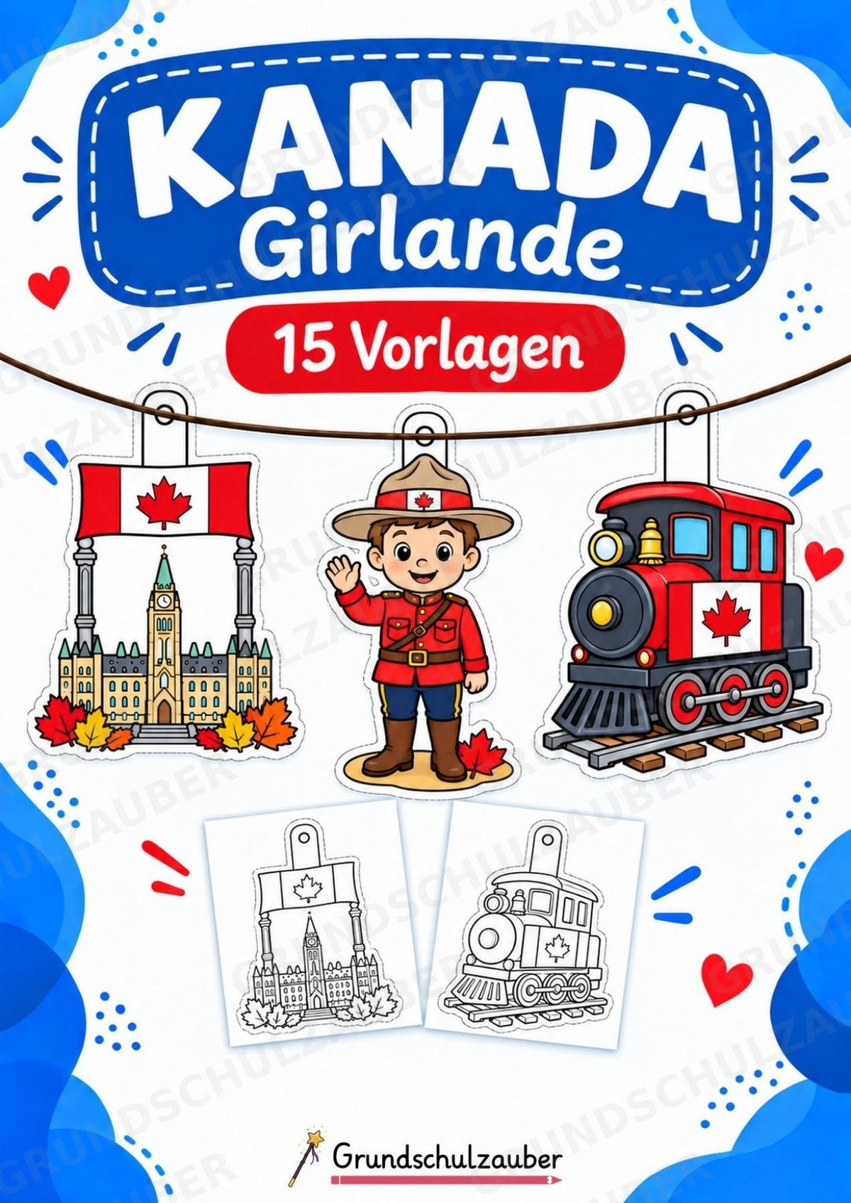 Kanada – Fensterdeko – Basteln – Ausmalbild – Ausschneiden – 15 Vorlagen – Cover