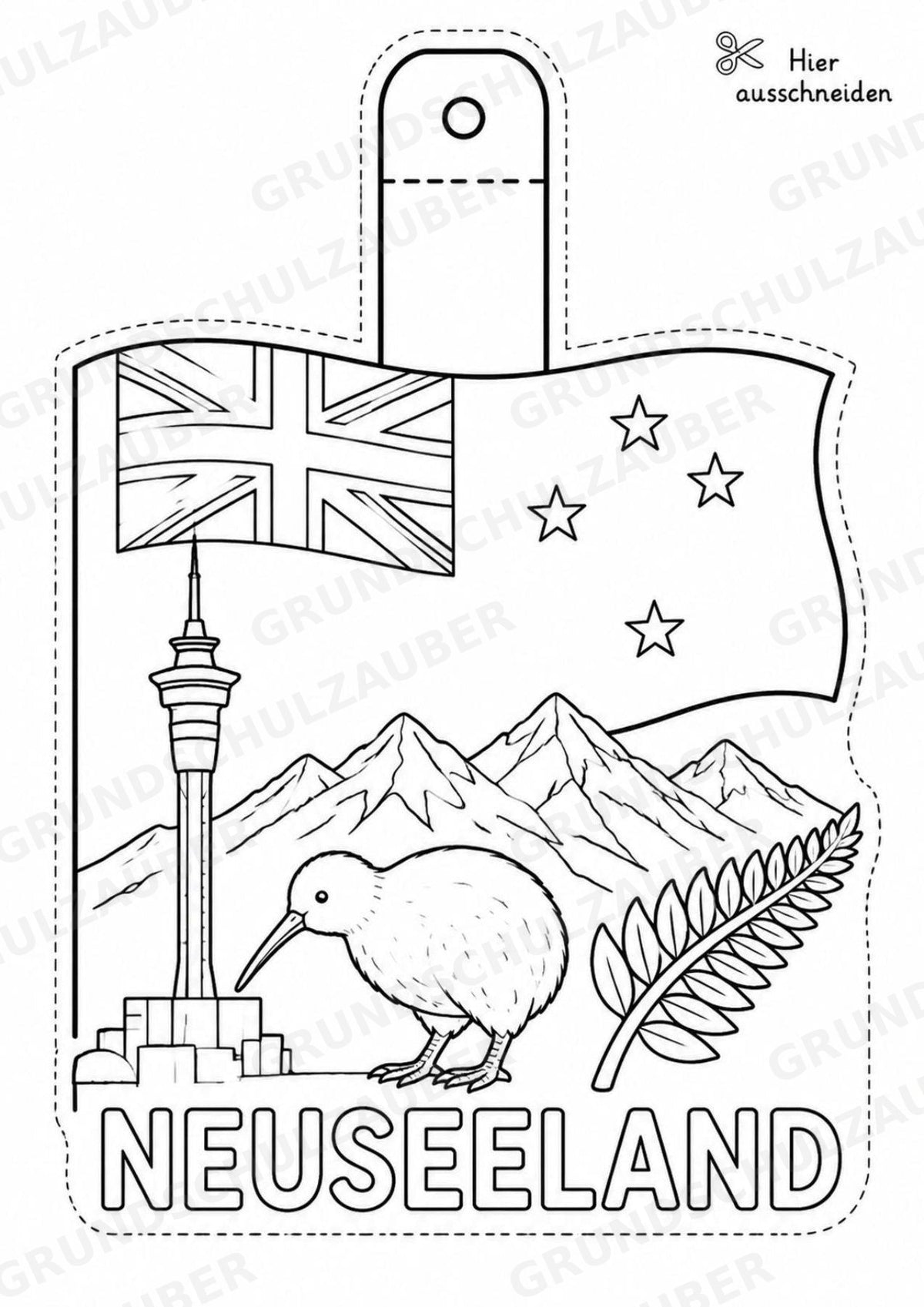 Neuseeland – Fensterdeko – Basteln – Ausmalbild – Ausschneiden – 15 Vorlagen – Materialseite 2