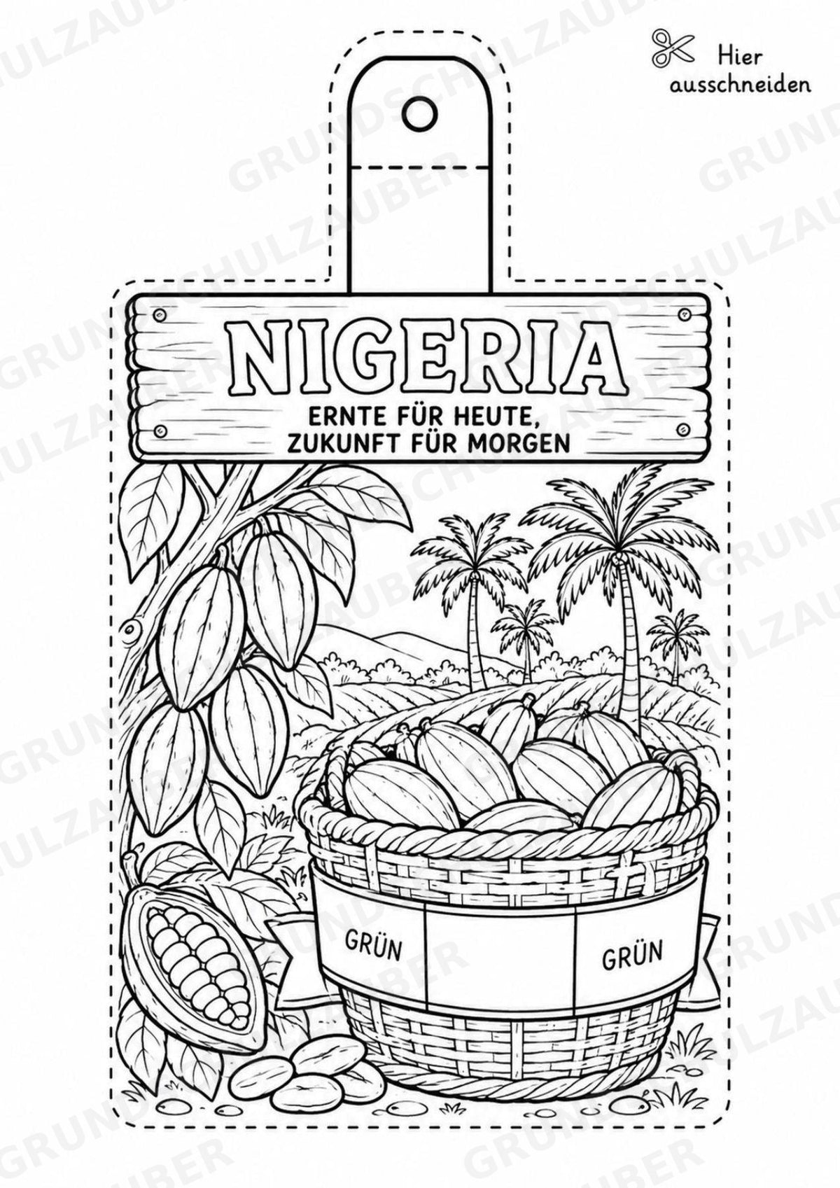 Nigeria – Fensterdeko – Basteln – Ausmalbild – Ausschneiden – 15 Vorlagen – Materialseite 12