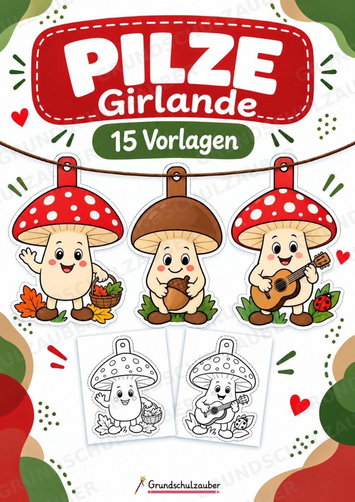 Pilze – Fensterdeko – Basteln – Ausmalbild – Ausschneiden – 15 Vorlagen – Cover