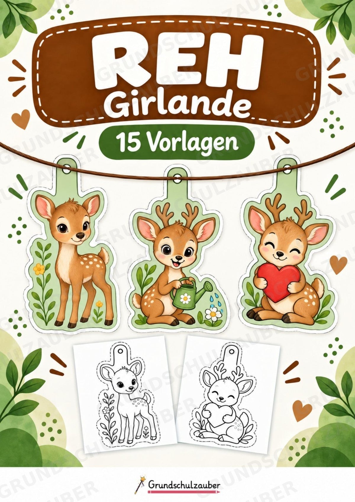 Reh – Fensterdeko – Basteln – Ausmalbild – Ausschneiden – 15 Vorlagen – Cover