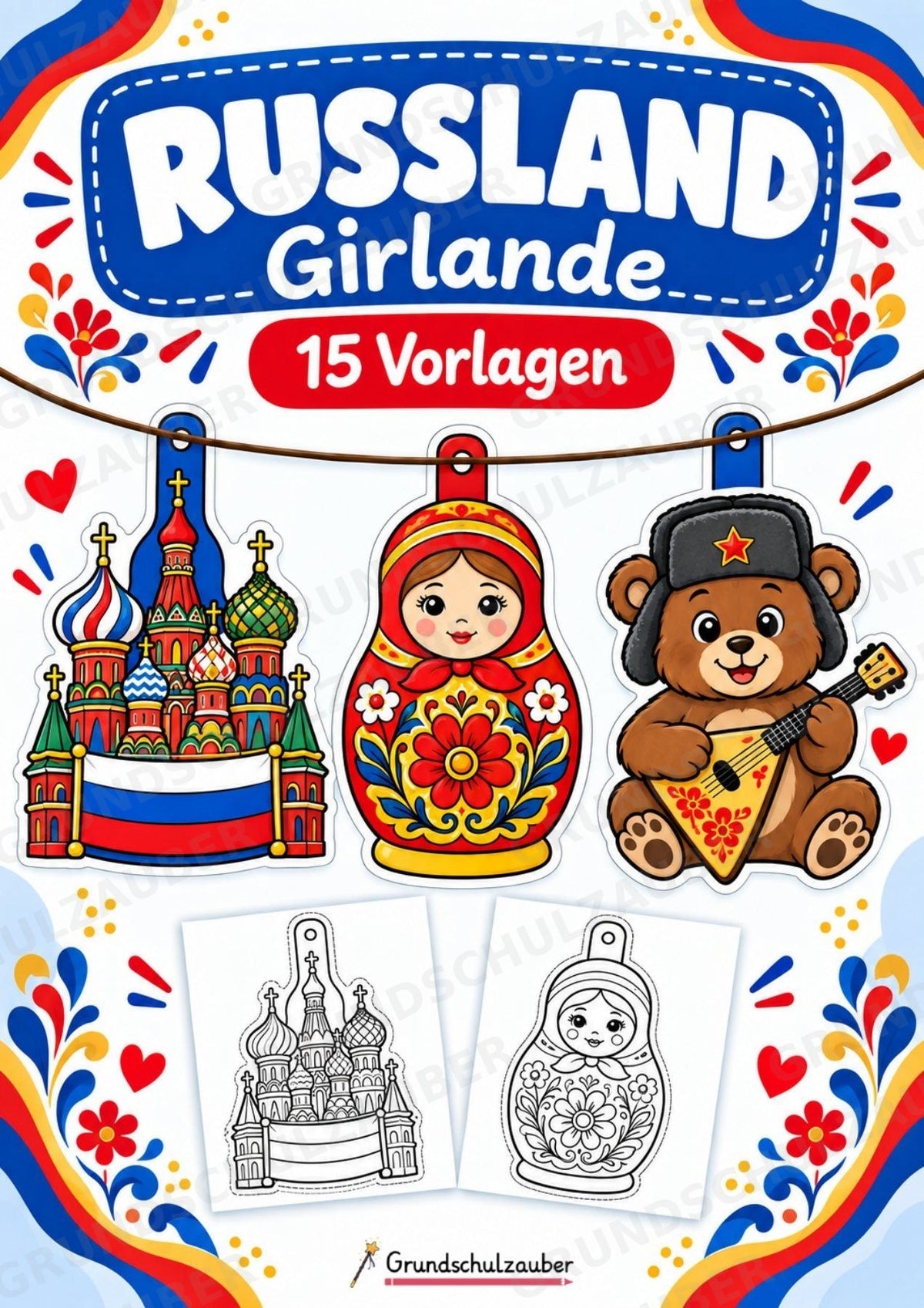 Russland – Fensterdeko – Basteln – Ausmalbild – Ausschneiden – 15 Vorlagen – Cover