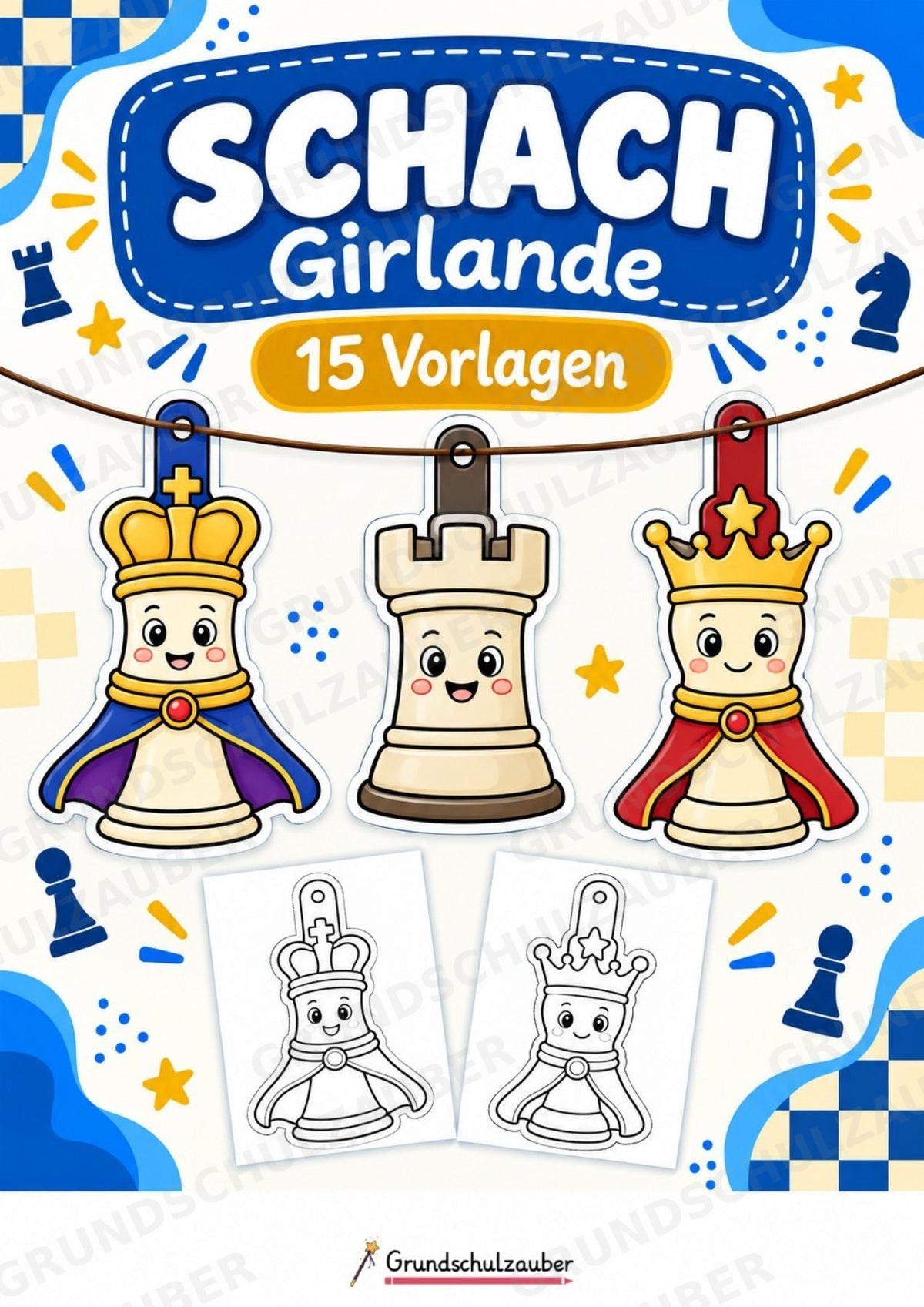 Schach – Fensterdeko – Basteln – Ausmalbild – Ausschneiden – 15 Vorlagen – Cover