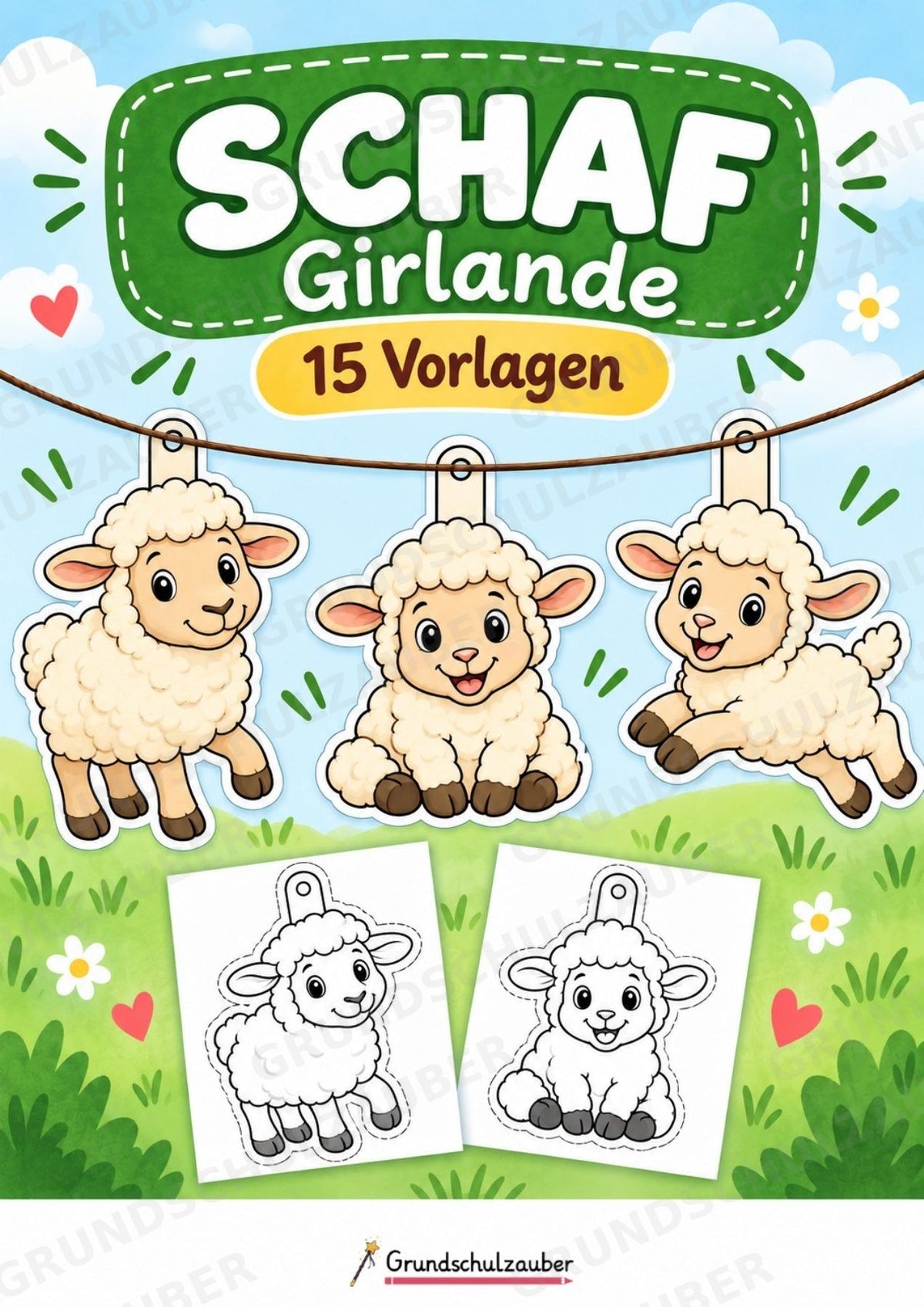 Schaf – Fensterdeko – Basteln – Ausmalbild – Ausschneiden – 15 Vorlagen – Cover