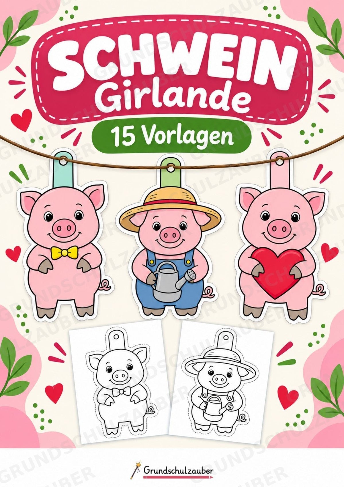 Schwein – Fensterdeko – Basteln – Ausmalbild – Ausschneiden – 15 Vorlagen – Cover