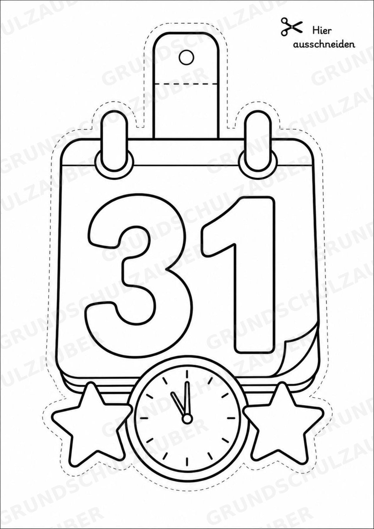 Silvester – Fensterdeko – Basteln – Ausmalbild – Ausschneiden – 15 Vorlagen – Materialseite 5