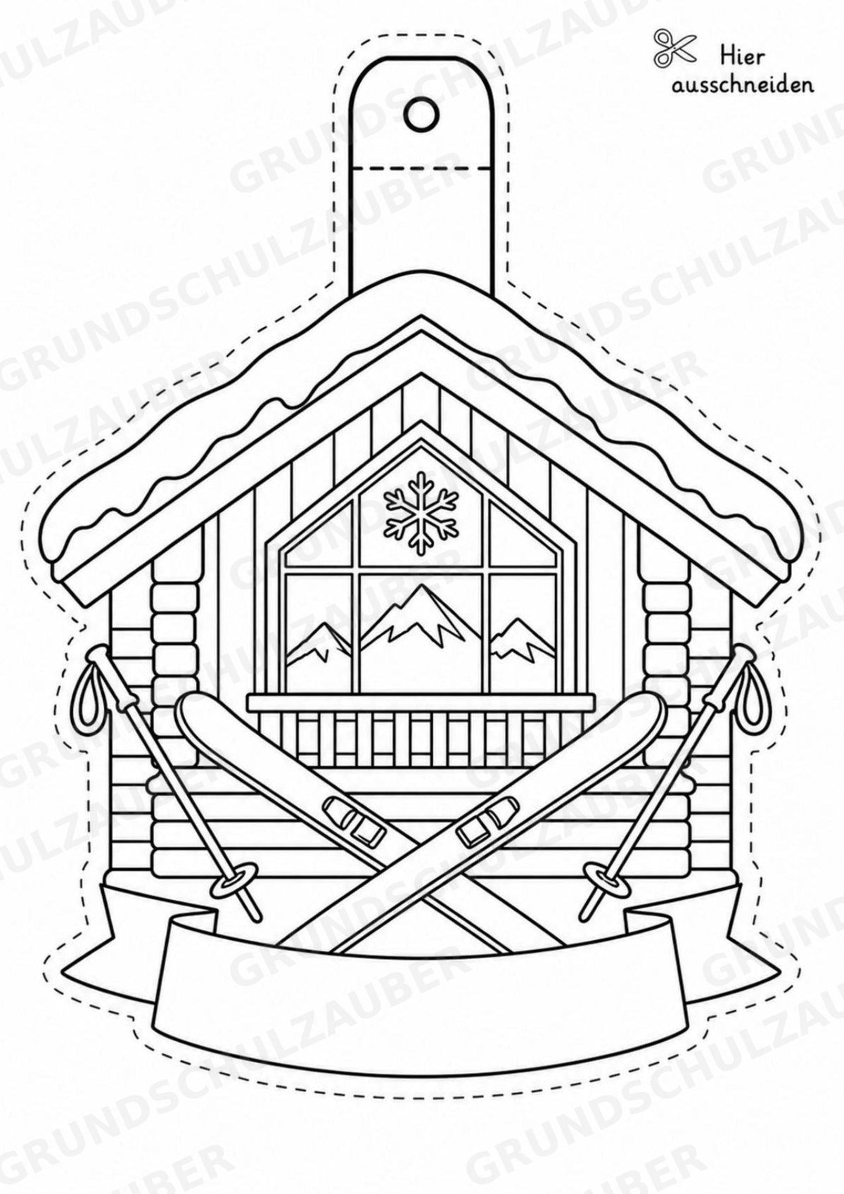Skifahren – Fensterdeko – Basteln – Ausmalbild – Ausschneiden – 15 Vorlagen – Materialseite 14