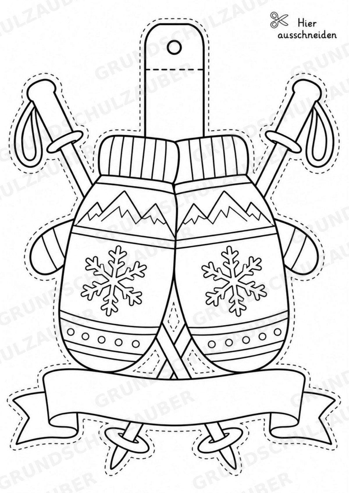 Skifahren – Fensterdeko – Basteln – Ausmalbild – Ausschneiden – 15 Vorlagen – Materialseite 15