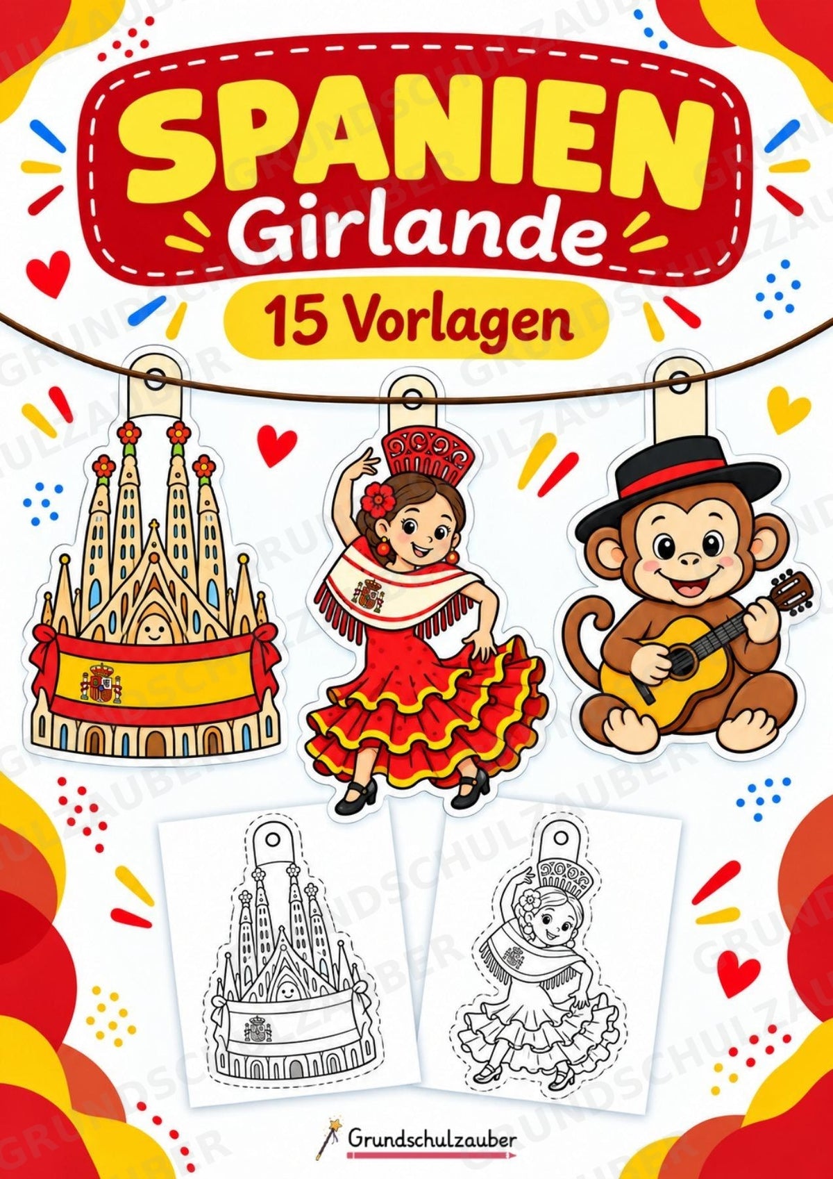 Spanien – Fensterdeko – Basteln – Ausmalbild – Ausschneiden – 15 Vorlagen – Cover