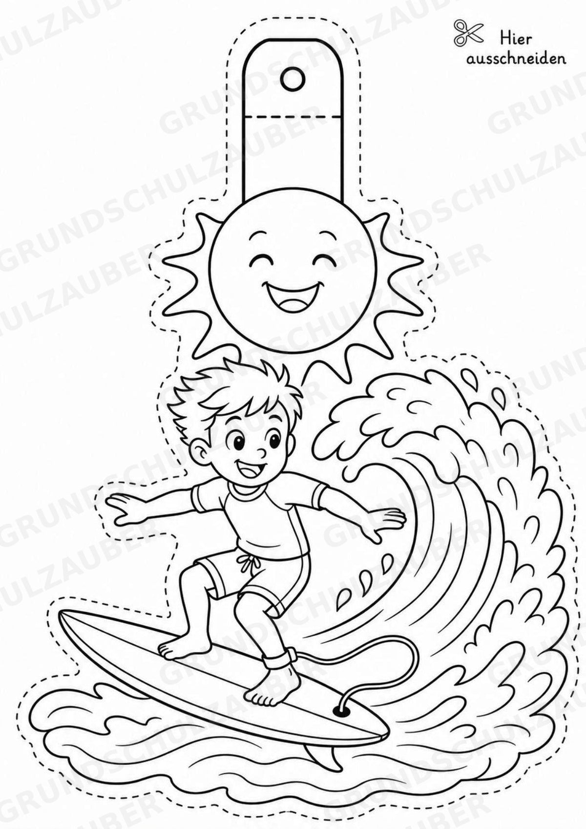 Surfen – Fensterdeko – Basteln – Ausmalbild – Ausschneiden – 15 Vorlagen – Materialseite 3