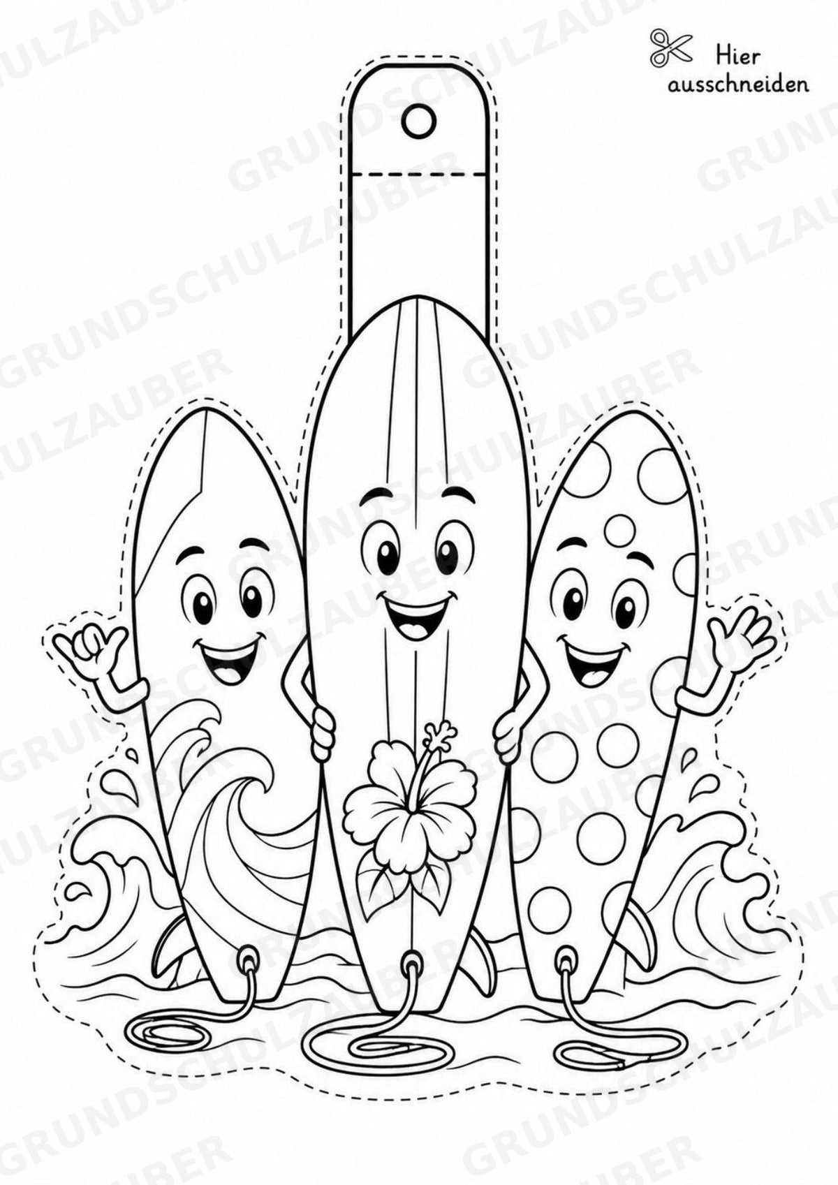 Surfen – Fensterdeko – Basteln – Ausmalbild – Ausschneiden – 15 Vorlagen – Materialseite 9