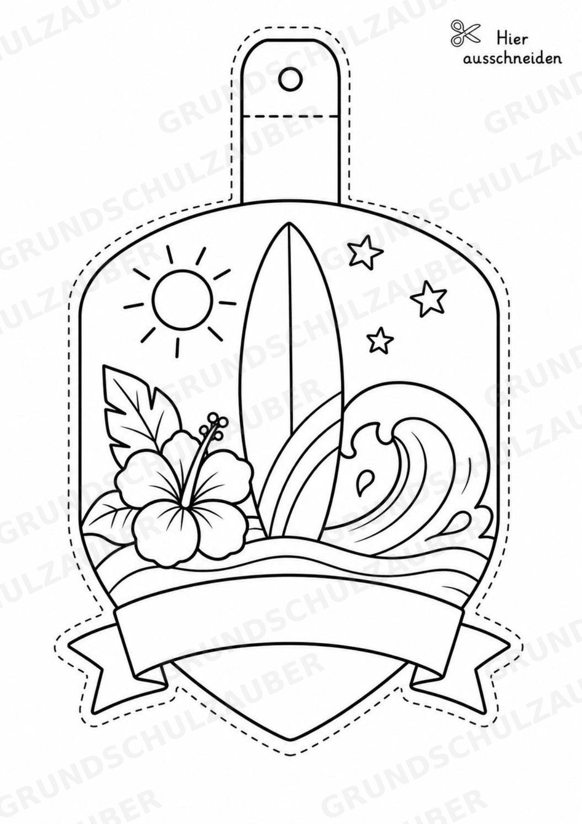 Surfen – Fensterdeko – Basteln – Ausmalbild – Ausschneiden – 15 Vorlagen – Materialseite 16
