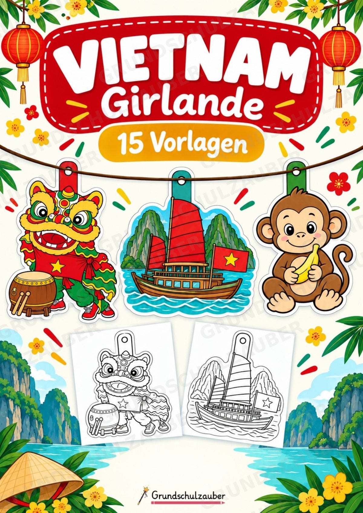 Vietnam – Fensterdeko – Basteln – Ausmalbild – Ausschneiden – 15 Vorlagen – Cover