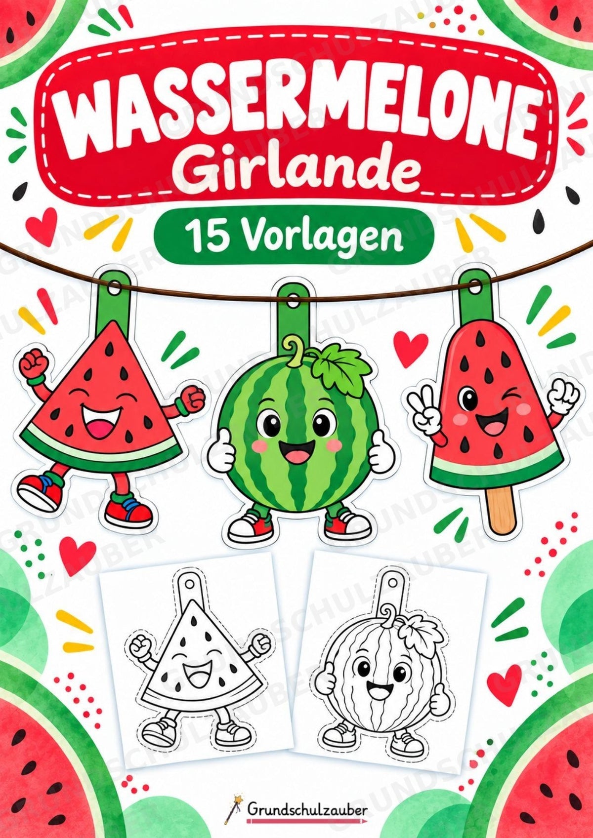 Wassermelone – Fensterdeko – Basteln – Ausmalbild – Ausschneiden – 15 Vorlagen – Cover