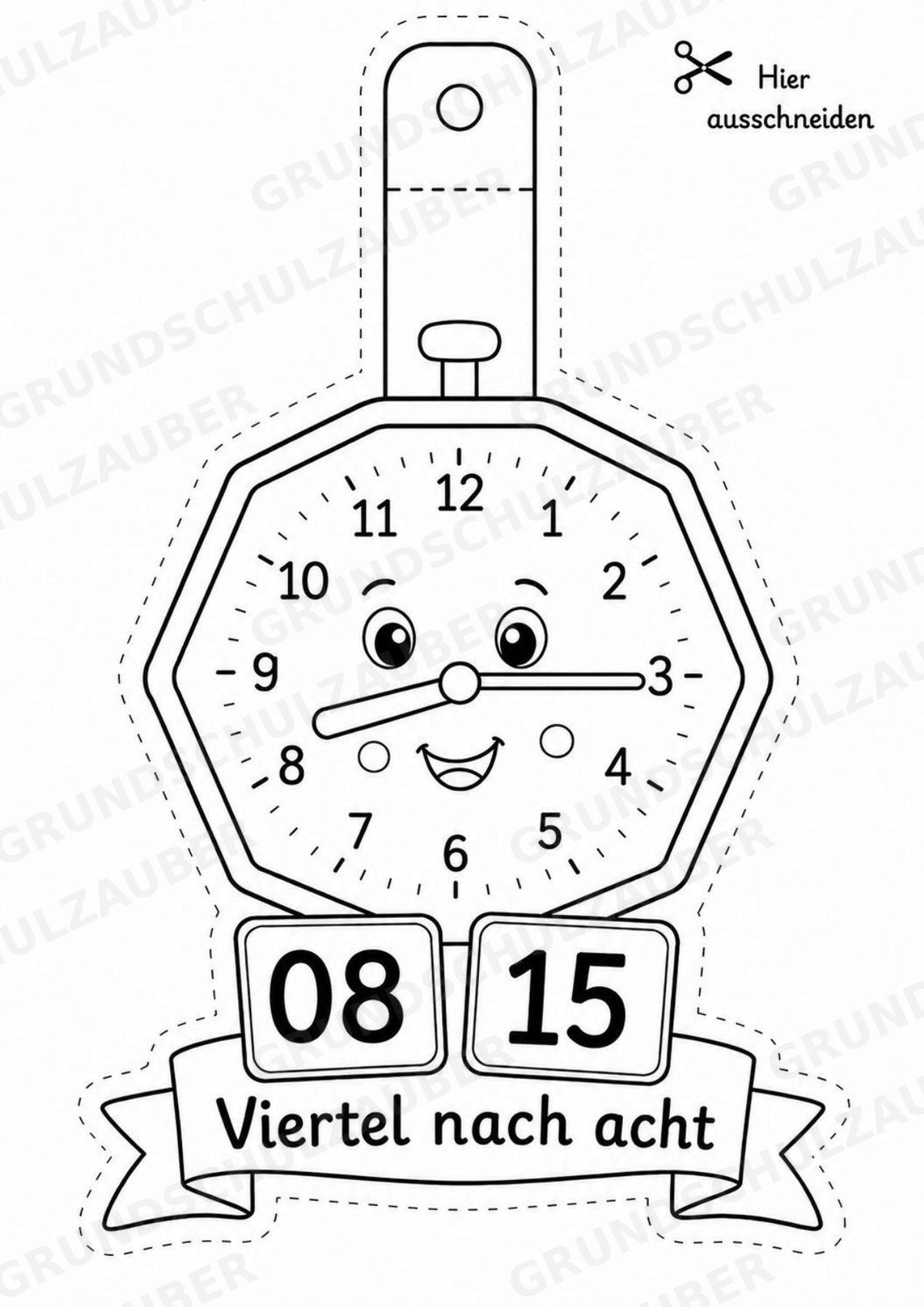 Wir lernen die Uhr – Fensterdeko – Basteln – Ausmalbild – Ausschneiden – 15 Vorlagen – Materialseite 8