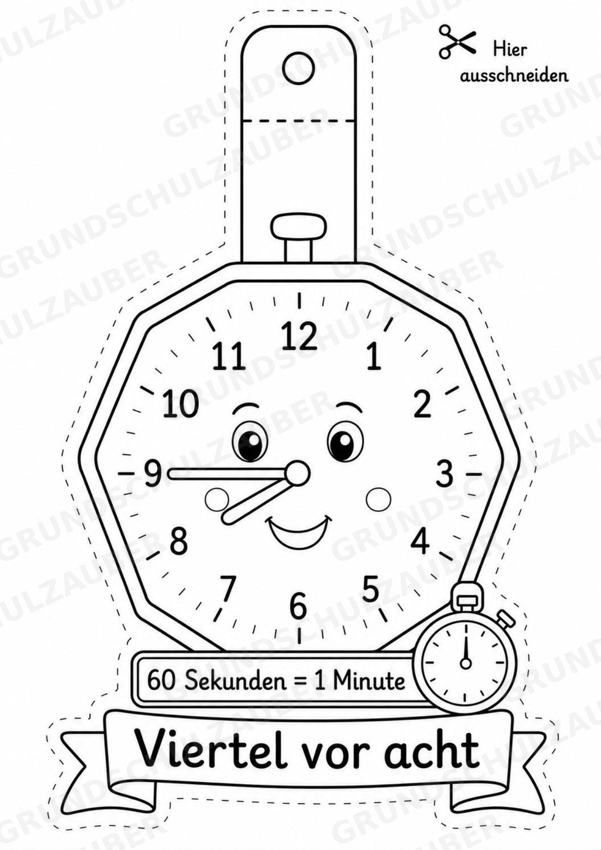 Wir lernen die Uhr – Fensterdeko – Basteln – Ausmalbild – Ausschneiden – 15 Vorlagen – Materialseite 15
