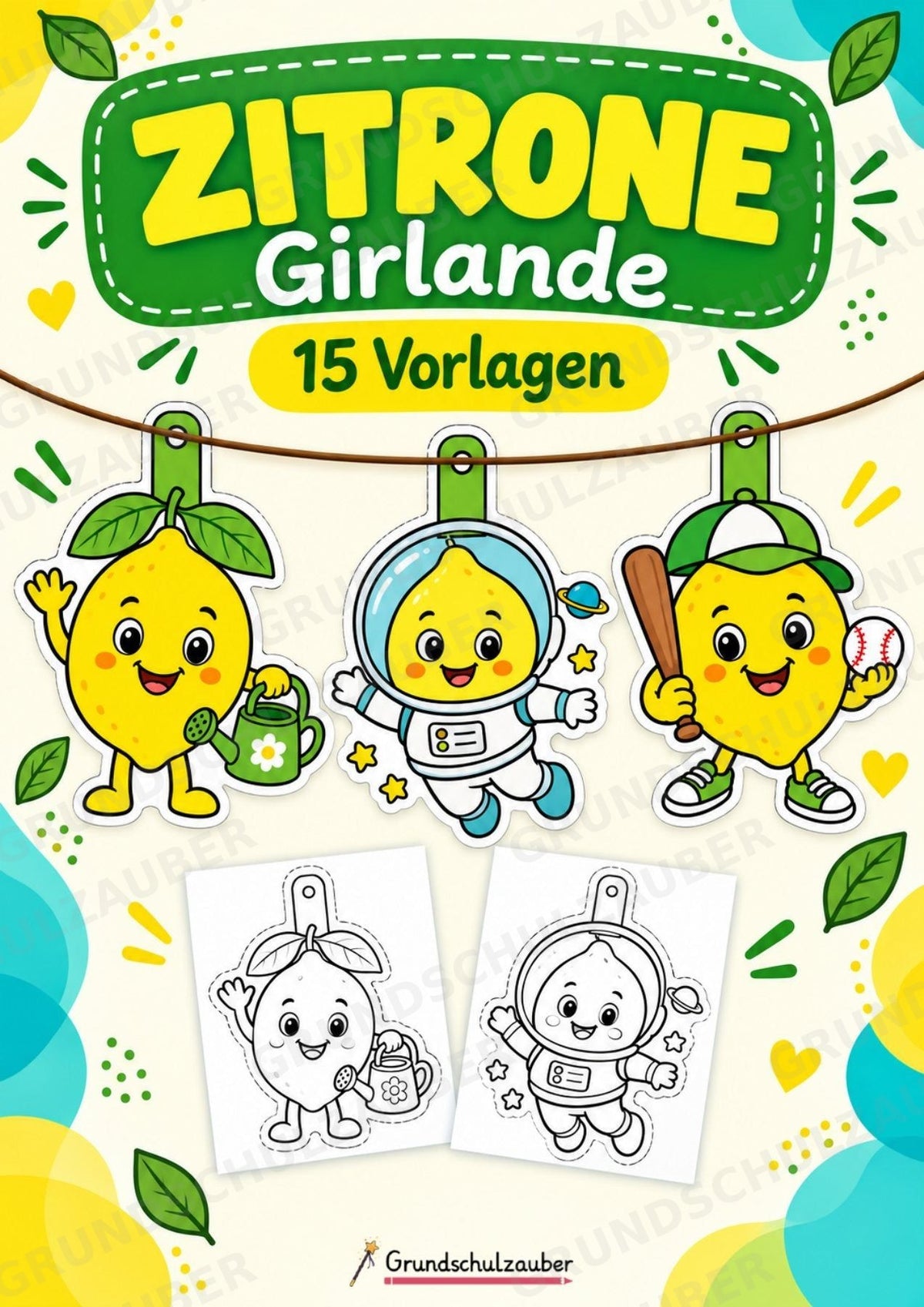Zitrone – Fensterdeko – Basteln – Ausmalbild – Ausschneiden – 15 Vorlagen – Cover
