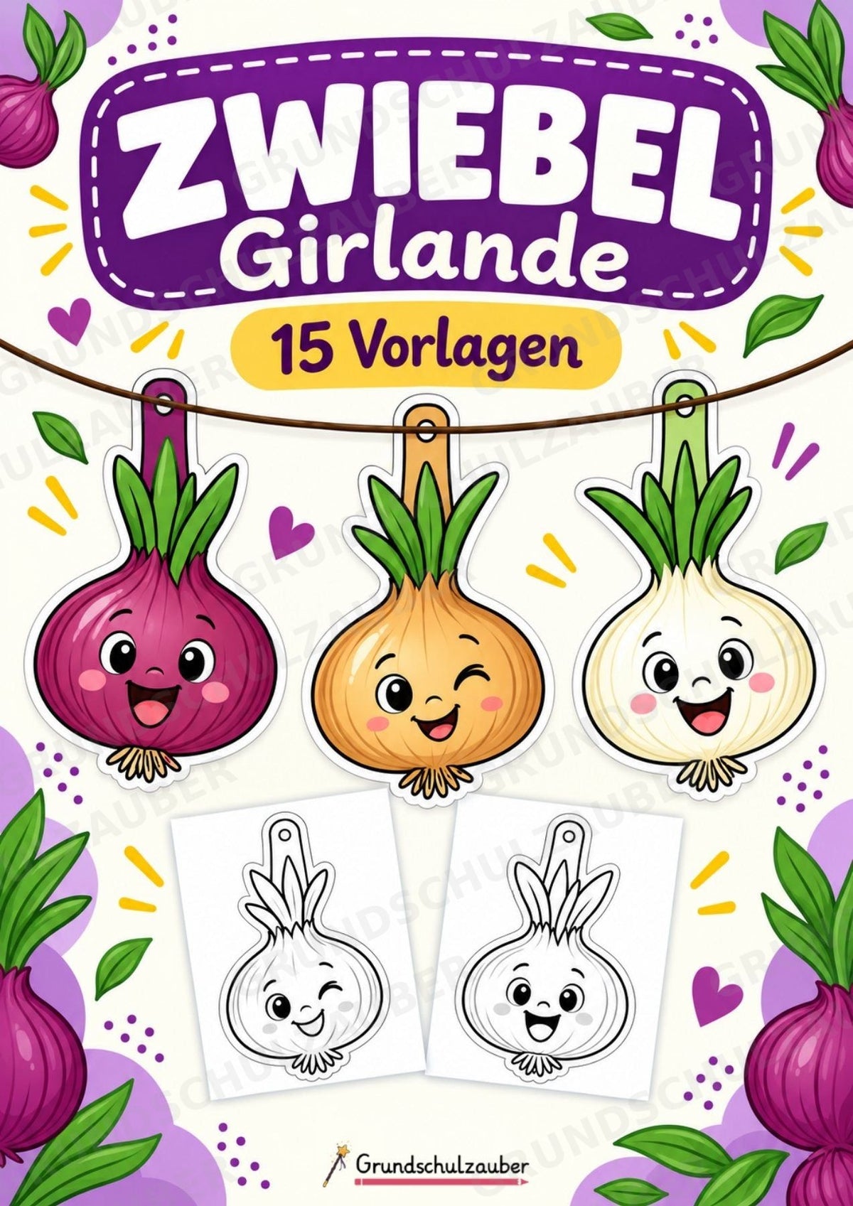 Zwiebel – Fensterdeko – Basteln – Ausmalbild – Ausschneiden – 15 Vorlagen – Cover