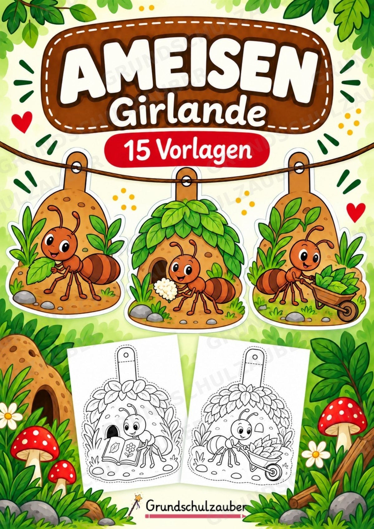 Ameisen – Fensterdeko – Basteln – Ausmalbild – Ausschneiden – 15 Vorlagen – Cover