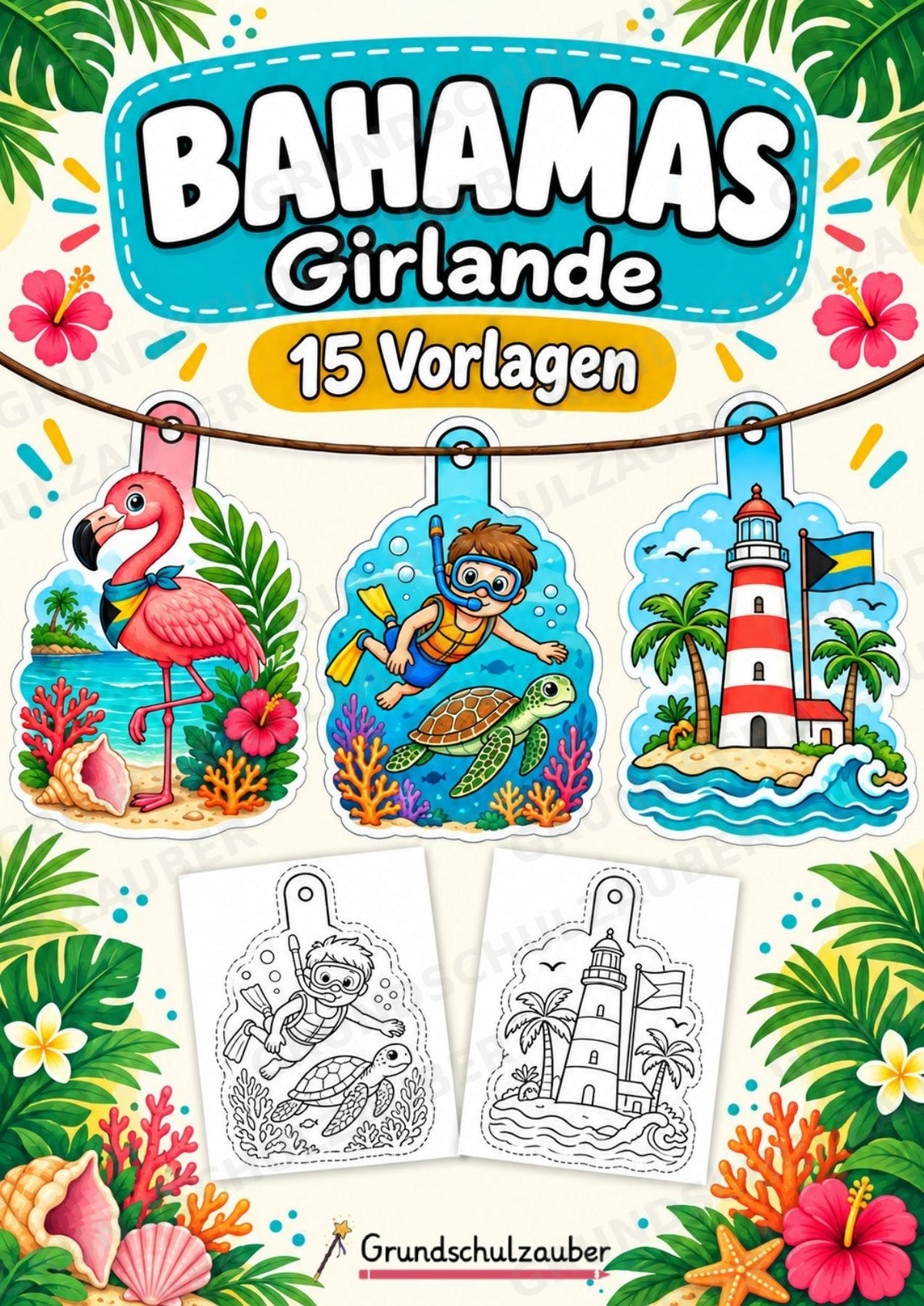 Bahamas – Fensterdeko – Basteln – Ausmalbild – Ausschneiden – 15 Vorlagen – Cover