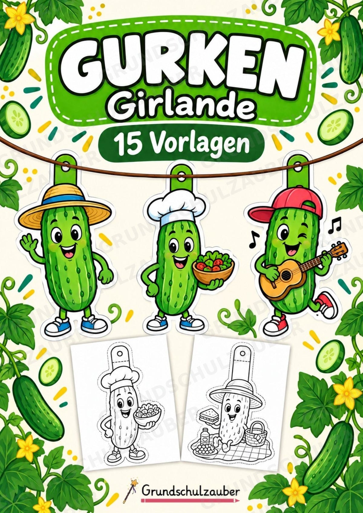 Gurken – Fensterdeko – Basteln – Ausmalbild – Ausschneiden – 15 Vorlagen – Cover