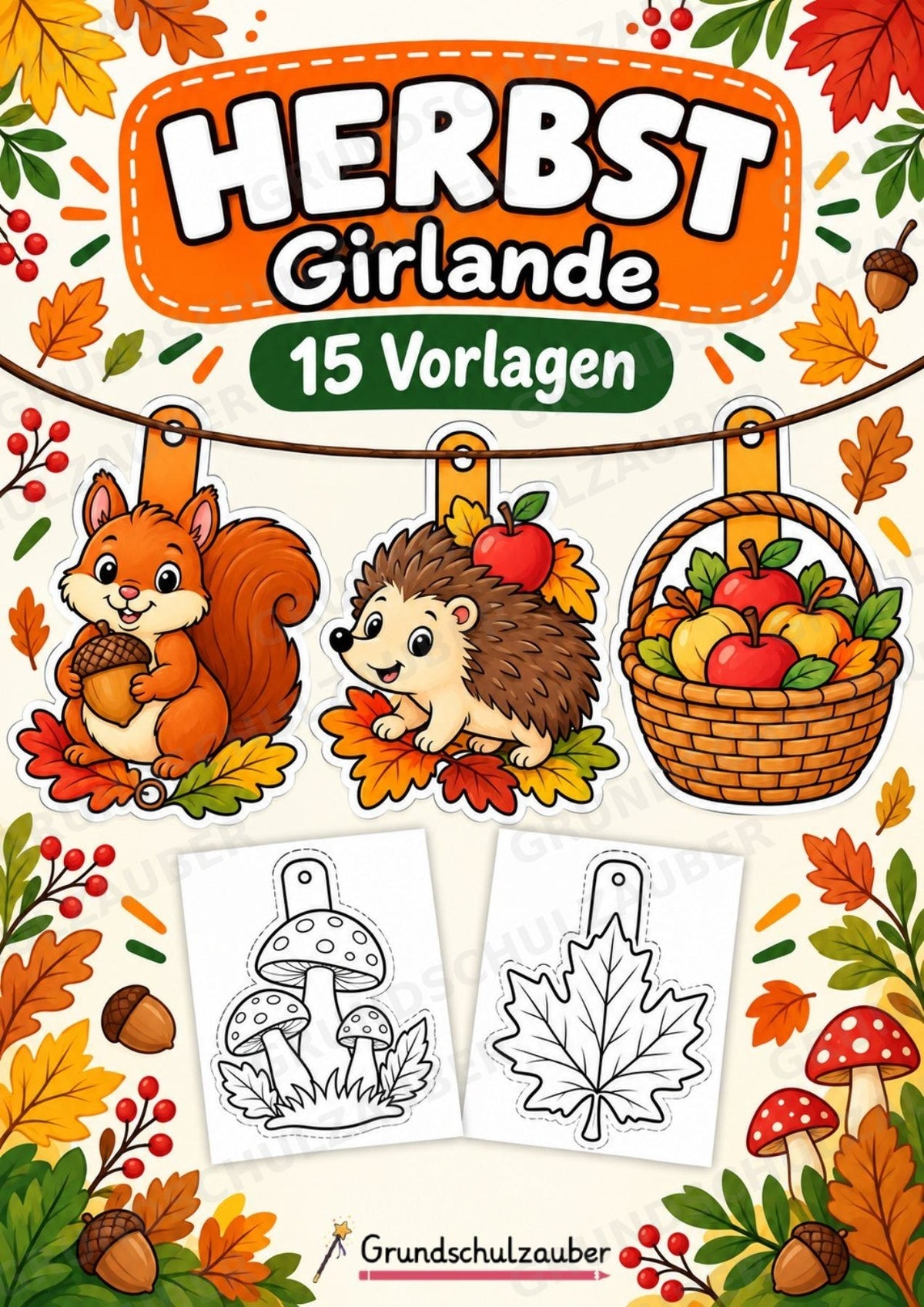 Herbst – Fensterdeko – Basteln – Ausmalbild – Ausschneiden – 15 Vorlagen – Cover