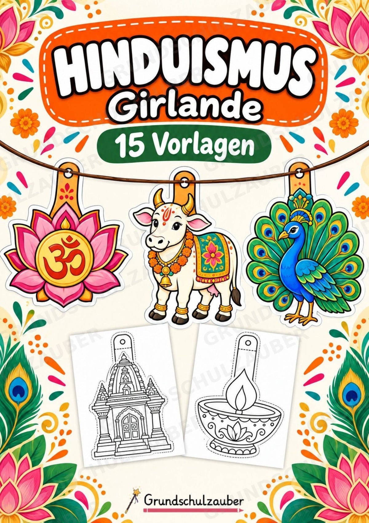 Hinduismus – Fensterdeko – Basteln – Ausmalbild – Ausschneiden – 15 Vorlagen – Cover