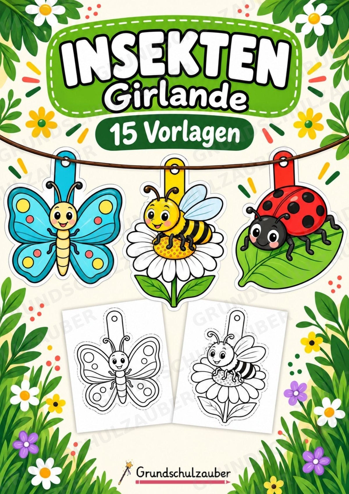 Insekten – Fensterdeko – Basteln – Ausmalbild – Ausschneiden – 15 Vorlagen – Cover