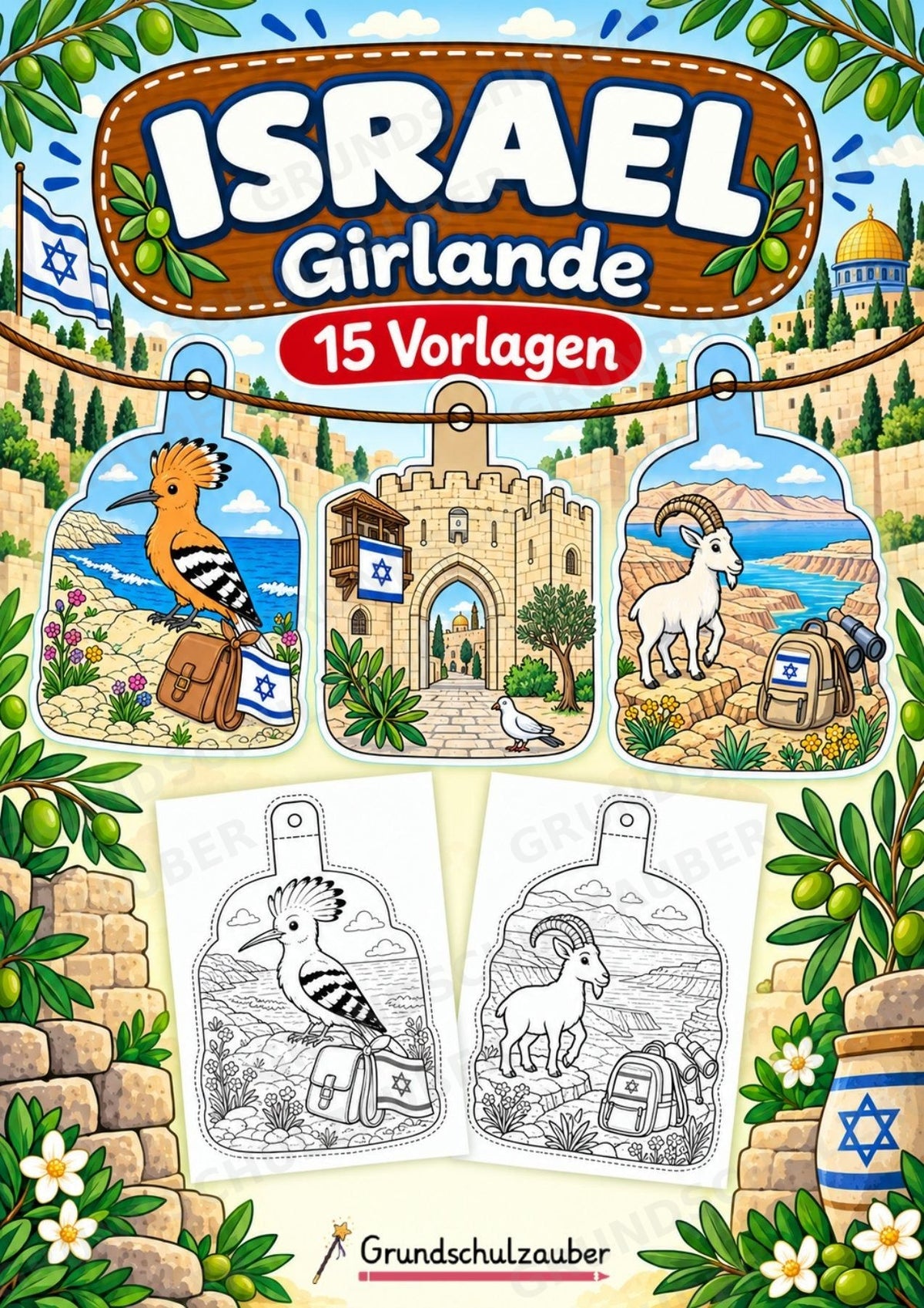 Israel – Fensterdeko – Basteln – Ausmalbild – Ausschneiden – 15 Vorlagen – Cover