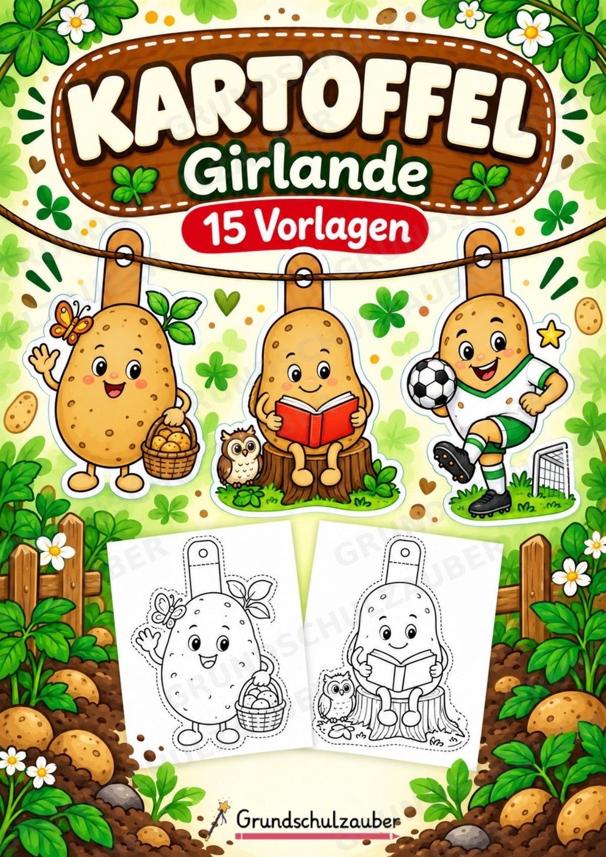 Kartoffel – Fensterdeko – Basteln – Ausmalbild – Ausschneiden – 15 Vorlagen – Cover