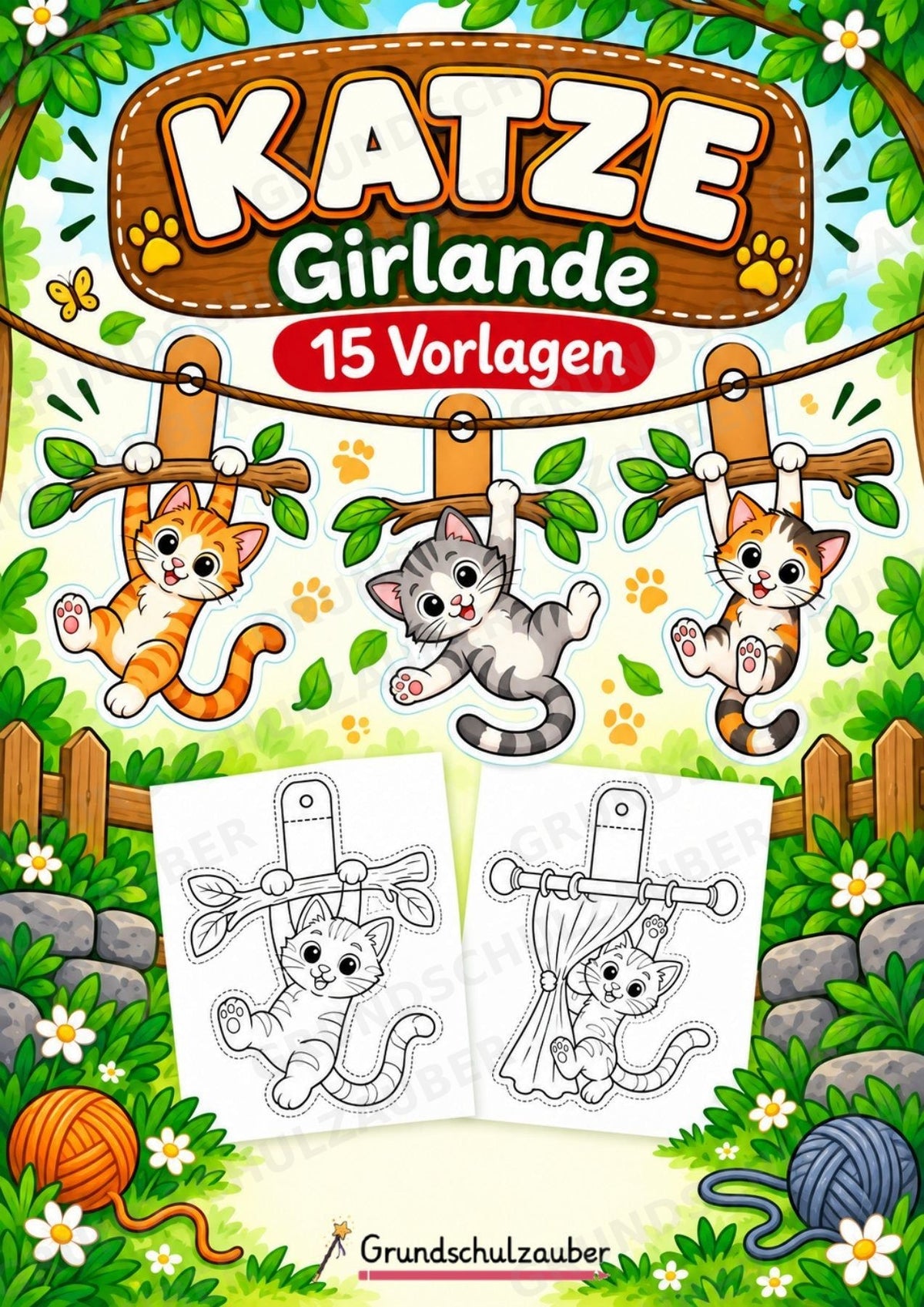 Katze – Fensterdeko – Basteln – Ausmalbild – Ausschneiden – 15 Vorlagen – Cover